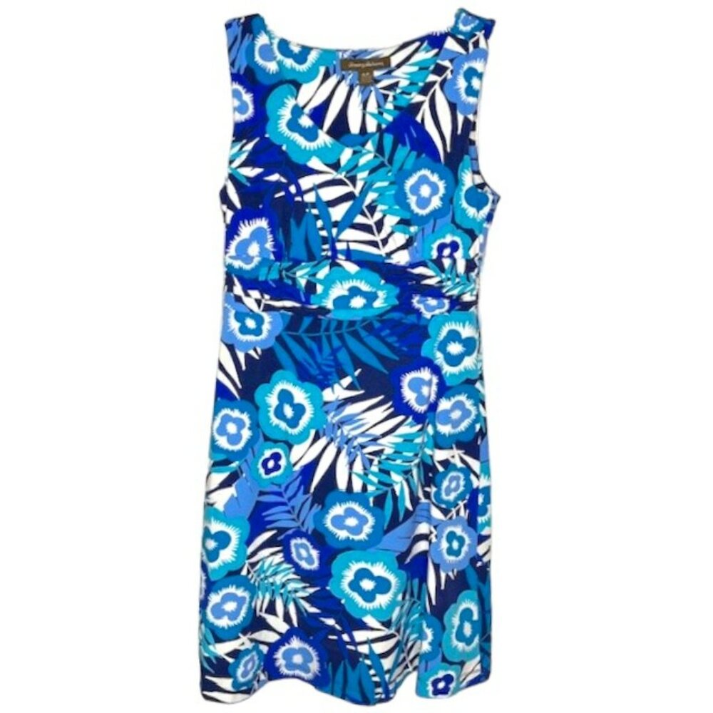 Tommy Bahama Sleeveless Fit/Flare Floral Print Cotton Dress - Blue/White - SP